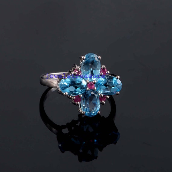 Buy Sterling Silver Blue Topaz Ruby Ring Handmade Gemstone