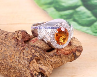 Citrine Men Ring, Silver Men ring, Natural Citrine ring, Wedding ring, Birth stone  ring, engagement ring, ring for Dad, Ring for him