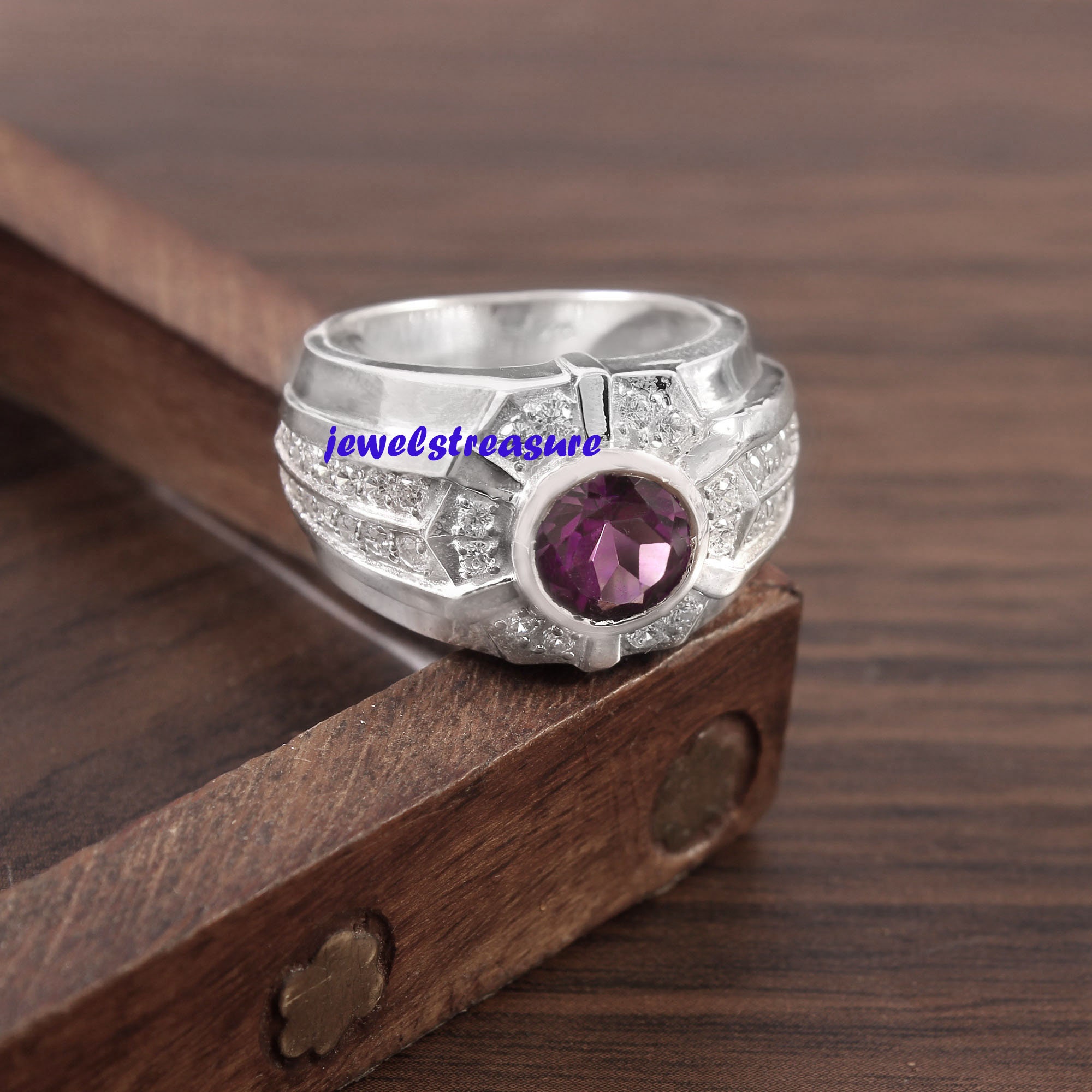 Amethyst Men's Ring Silver Ring for Men Natural Amethyst Etsy