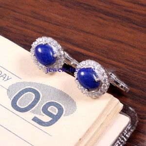 Handmade Lapis Lazuli Cufflinks: Sterling Silver Wedding Jewelry