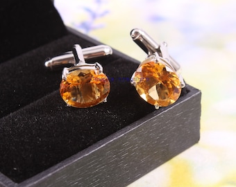 Gemelos de citrino natural, gemelos con piedras de nacimiento, gemelos de plata de ley, gemelos Art Déco, gemelos hechos a mano, gemelos de compromiso.