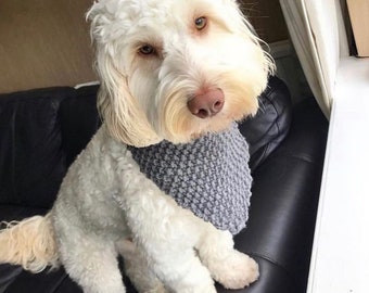 Mustard Yellow /& Grey Cable Knit Puppy Dog Bandana Tie on