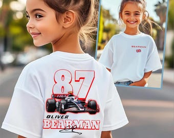 Chemise enfant Oliver Bearman : course de Formule 1, mélange de coton