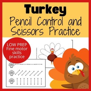 Thanksgiving fine motor activities and Turkey Craft - Scissors practice, pencil control and more | preschool kindergarten fine motor skills