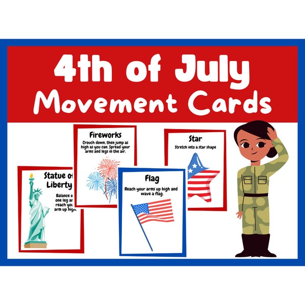 4th of July Game and Movement Cards, Action Cards, Circle Time, Preschool Printable Activity, 4th of July Charades | Summer camp game