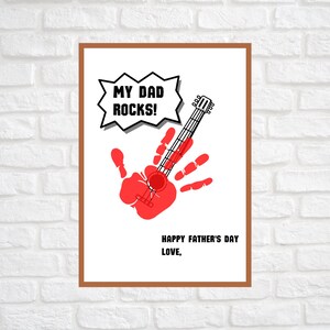 Father&#39;s Day Gift Hand Print Our Dad Rocks Printable For Dad Daddy DIY craft kids children Finger Paint Kids Art Work Activity