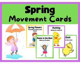 Spring Movement Break Cards, Brain Break Cards, Movement Break Printable, Classroom Break Cards Charades cards, printable kids game