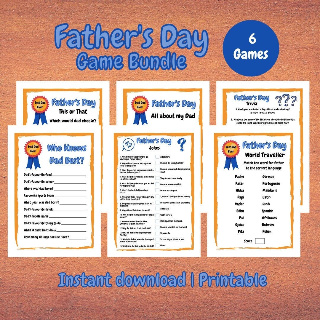 Father's Day Games Bundle Fun Dad Games Father's Day 