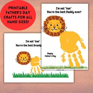 Father&#39;s Day Gift Hand Print Lion Printable For Dad Daddy Grandpa Grandad DIY craft kids children Finger Paint Kids Art Work Activity
