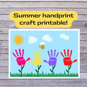 Spring Summer Handprint Craft, Printable Handprint Art, Daycare Activity, Preschool activity, DIY Keepsake, Baby Toddler Summer Crafts