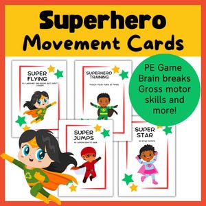 Superheld Bewegung Pause Karten, Gehirn Pause Karten, Bewegung Pause, PE Spiel Superhero Charades Karten druckbares Kinderspiel