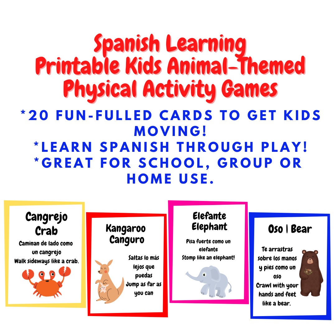 Learn Spanish Flashcards for Kids Movement Break Cards Brain - Etsy