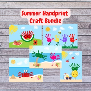 Summer Handprint Craft Bundle, Printable Handprint Art, Daycare Activity, Preschool activity, DIY Keepsake, Baby Toddler Summer Crafts