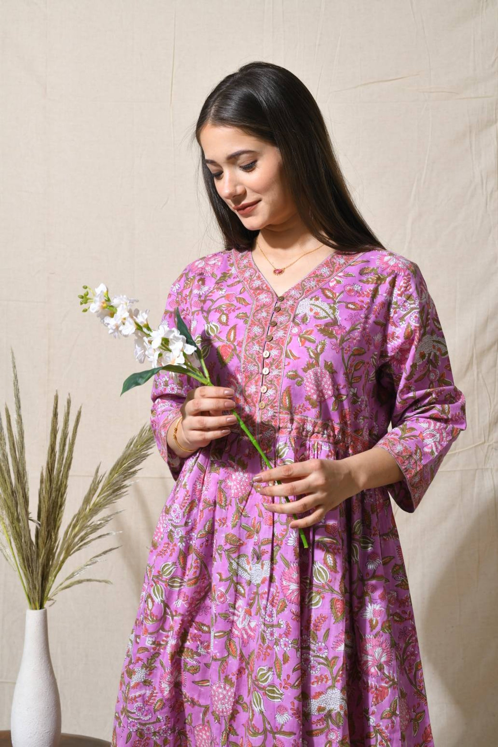 Cotton floral print long dress indian handmade cotton block Etsy