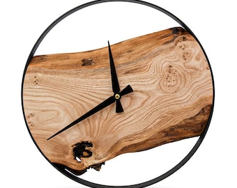 Handcrafted Live Edge Wood Wall Clock, Modern Minimalist Decor