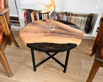 Handgemachter geräucherter Epoxy Walnuss Couchtisch, Wohnkultur, Geschenk für Zuhause