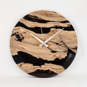 Dark Gray Epoxy & Olive Wood Wall Clock, Custom Wall Art, Home Decor, Personalized Clock, Handmade Family Gift, Wall Decor,Mother's Day Gift