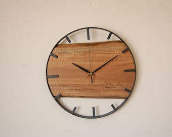 Handcrafted Walnut Wall Clock with Metal Frame - 40cm Silent Clock