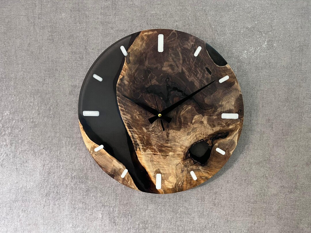 Handmade Black Epoxy Resin Walnut Wall Clock – Modern Home Decor - Etsy