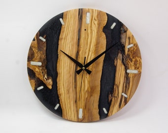 Epoxy Wall Clock, Olive Wood Clock, Live Edge Wood, Nature Wall Art, Modern Design Clock, Rustic Farmhouse Decor, Home Gift, Mother's Day