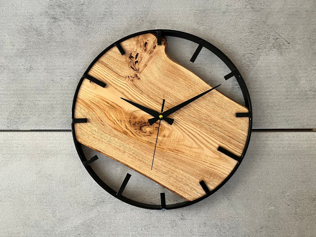 Handmade Chestnut Wood Wall Clock: Modern Rustic Home Decor - Etsy