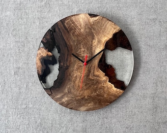 Handmade Walnut & Epoxy Resin Wall Clock: Modern Rustic Decor