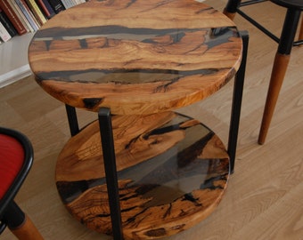 Schwarz Epoxy & Live Edge Olive Plattenholz Couchtisch, Runder Tisch des Natürlichen Designs, modernes Wohnzimmer Beistelltisch, personalisiertes Geschenk, Home Decor