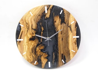 Custom Gray Epoxy & Olive Wood Clock, Nature Wall Decor, Large Clock, Wall Hangings, Home Decor Wall Art, Housewarming and Mothers Day Gifts