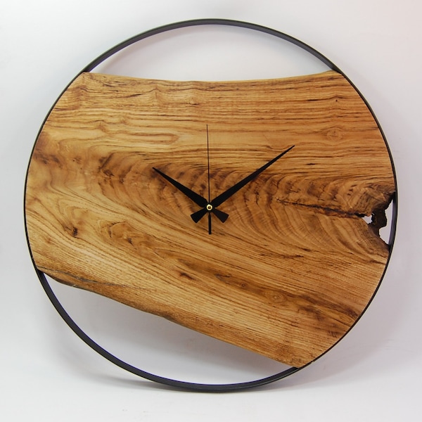 Horloge en bois, horloge avec cadre, horloge pour mur, 35, 45, 55, 70, 85, 100 cm de diamètre, bois de châtaignier, horloge murale en métal, SÉLECTION DE PIÈCES DE BOIS