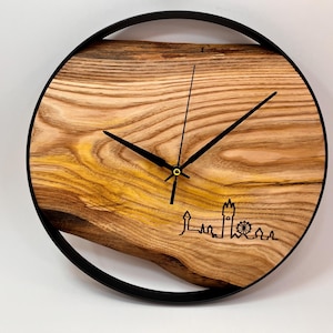 Customizable Chestnut Wood Wall Clock with Laser-Etched Design