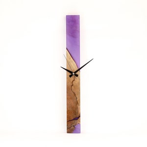 Personalized Purple Epoxy Resin Walnut Clock: Handmade Wooden Wall Art