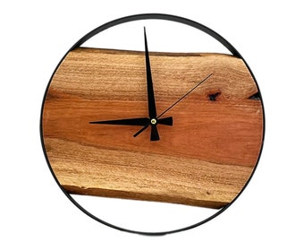 Ready to Ship Metal Wall Clock, Live Edge Rustic Eucalyptus Wood Wall Clock, Modern Clock, Boho Wall Art, Farmhouse Wall Decor, Home Gift