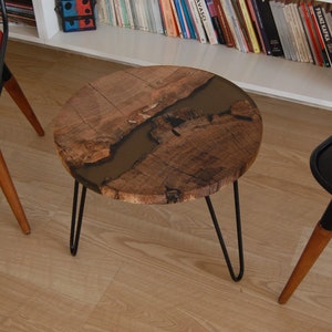 Handmade Oak & Black Epoxy Resin Coffee Table with Hairpin Legs