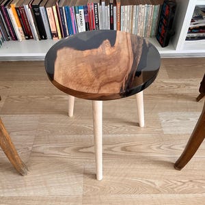 Walnut Smoked Epoxy Side Table: Handcrafted Wooden Accent Table