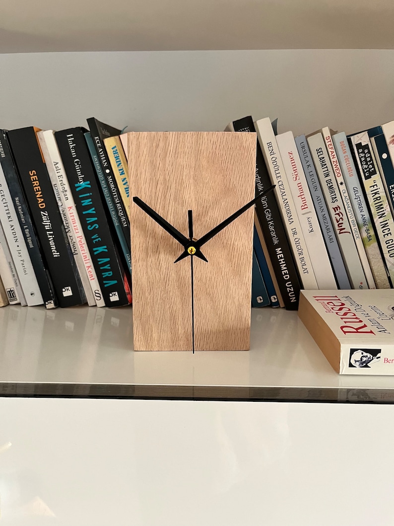 Handcrafted Minimalist Oak Wood Desk Clock – Modern Wooden Clock for ...