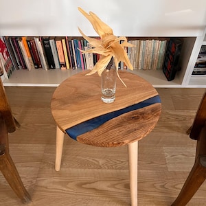 Handmade Walnut Wood Epoxy Side Table: Live Edge Resin Coffee Table