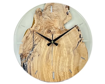 Transparent Epoxy & Olive Wood Wall Clock, Live Edge Wood Wall Art, Wall Hangings, Housewarming Gifts, Home Wall Decor, Mother's Day Gifts