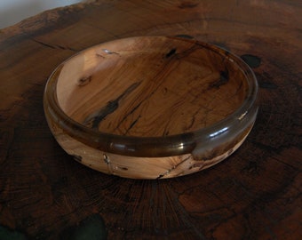 Ready To Ship Gift, Epoxy Bowl, Wooden Bowl, Wood Turning, 25 x 5 cm, Olive Tree Wood, transparent and Epoxy Decoration, Serving Bowl