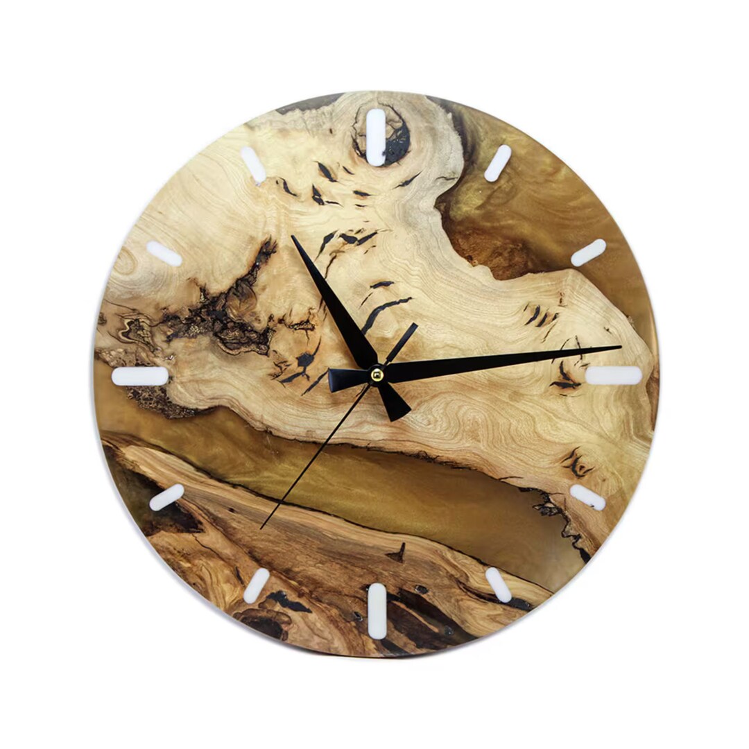 Copper Epoxy & Olive Wood Clock, Live Edge Clock for Wall Unique ...