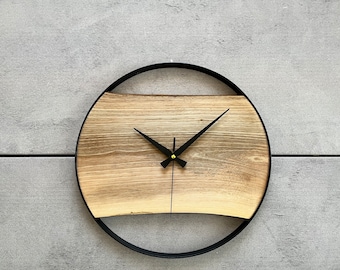 Walnut Wood Clock: Black Metal Frame, Modern Home Decor