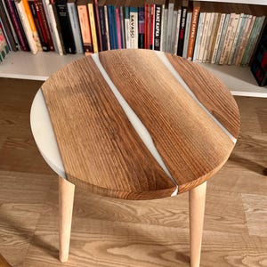 Handcrafted Walnut Side Table with White Epoxy Resin - Modern Minimalist Decor