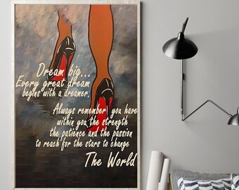 Dream Big The World Limited Poster, Black Girl Poster, African Woman Canvas, Black Art, Black Woman Art, Afro American Art, Modern Wall Art