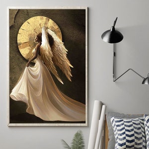 Black Girl And The Wings Poster, Black Girl Poster, African Woman Canvas, Black Art, Black Woman Art, Afro American Art, Modern Wall Art