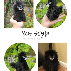 Pelúcia de cachorro de crochê artesanal personalizada, boneca de animal de estimação personalizada, lembrança de cachorro amigurumi, presente exclusivo da Pomerânia preta, pelúcias personalizáveis