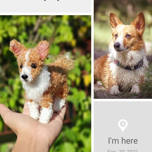 Pelúcia de cachorro de crochê artesanal personalizada, boneca de animal de estimação personalizada, lembrança de cachorro amigurumi, presente exclusivo de corgi, pelúcias personalizáveis