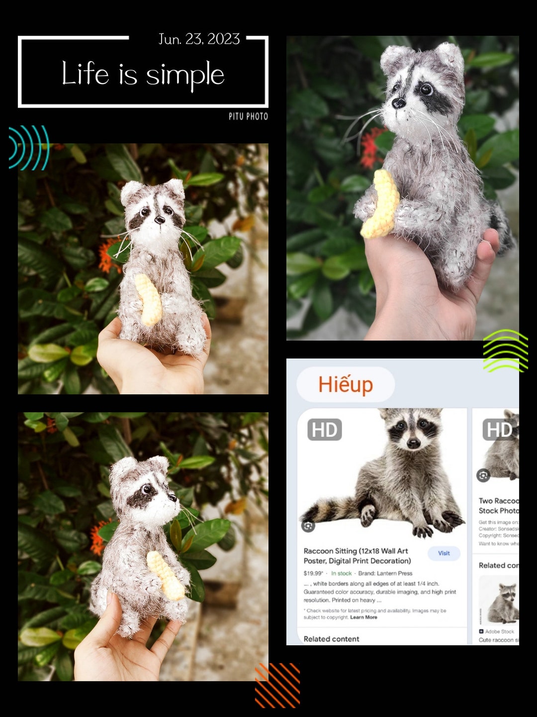 TOYMIS Procione Positivo All'uncinetto - Peluche 15 Cm Da Scrivania, Regalo Emotivo Per Amici E Famiglia - Foto 4