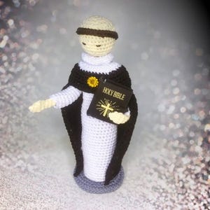 Handmade Catholic Monk Crochet Doll - Amigurumi Dominican Friar - Bible Holding Religious Decor - Faith Gift
