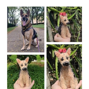 Pelúcia de cachorro de crochê artesanal personalizada, boneca de animal de estimação personalizada, lembrança de cachorro amigurumi, presente exclusivo de pastor alemão, pelúcias personalizáveis