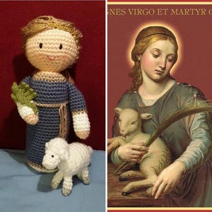 Saint Agnes Crochet Doll with Lamb – Virgin Martyr Amigurumi – Catholic Handmade Plush for Kids & Devotion