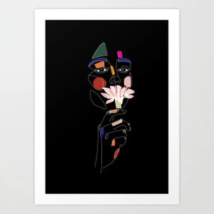 Mysterious Flower Girl Art Print, Black Girl Poster, African Woman Canvas, Black Art, Black Woman Art, Afro American Art, Modern Wall Art